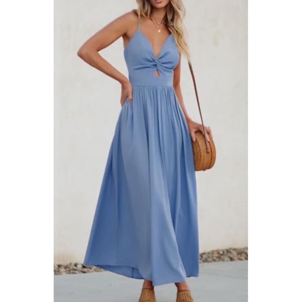 Cupshe Open Back Blue Front Twist Keyhole Maxi Dress SZ M NWT - Picture 4 of 8